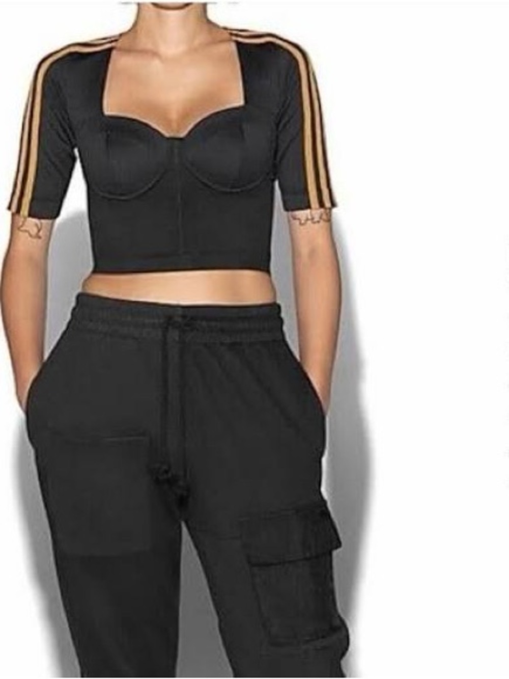 NEW TAGS ADIDAS x IVY PARK Crop Top Bustier Corset Boning Couture Black Gold Med